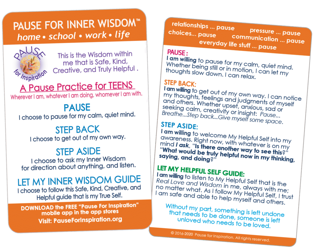 “Teens Can Pause” Card – 25 pocket-sized Pause cards FREE! $5.00 charge for packaging and postage.