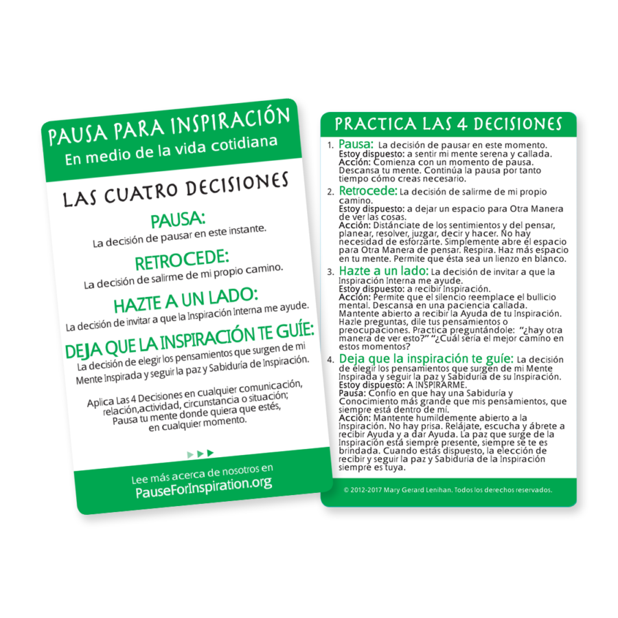 “Pause en Español” Card – 25 pocket-sized Pause cards FREE! $5.00 charge for packaging and postage.